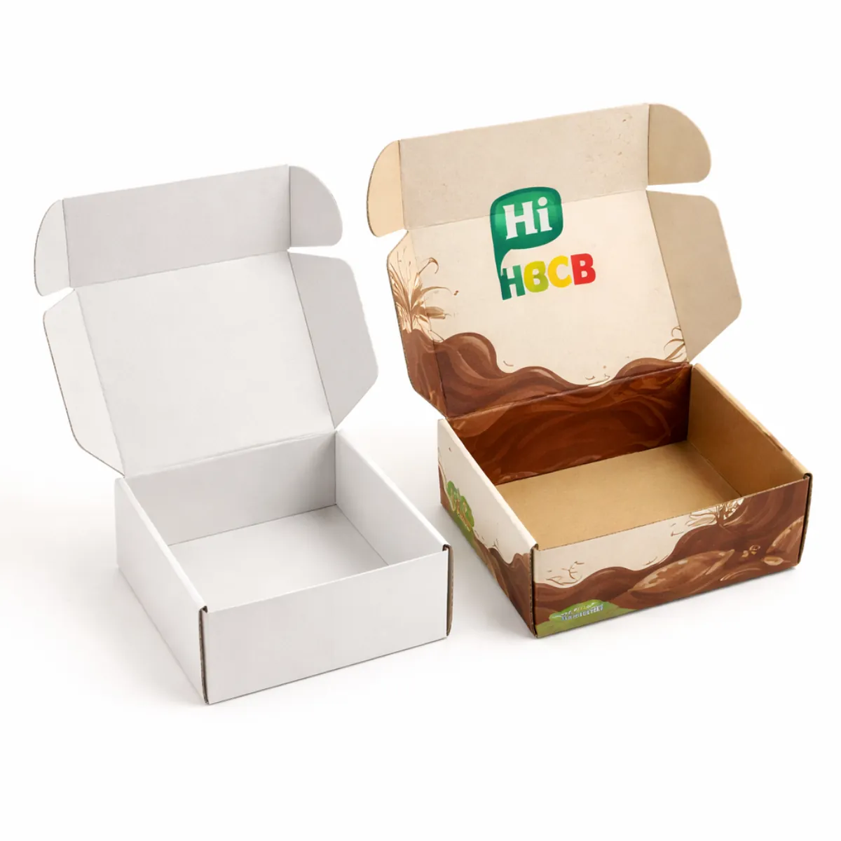 Sustainable cardboard CBD chocolate packaging with earthy tones and clear hemp leaf branding for natural products- class=